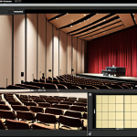**

>Acoustic analysis in a concert hall, showcasing sound engineers using software and equipment to analyze room acoustics and identify potential sound issues like echoes and frequency imbalances. Emphasis on the importance of understanding the space before setting up equipment. Add subtle Polish design elements to hint at location.

**